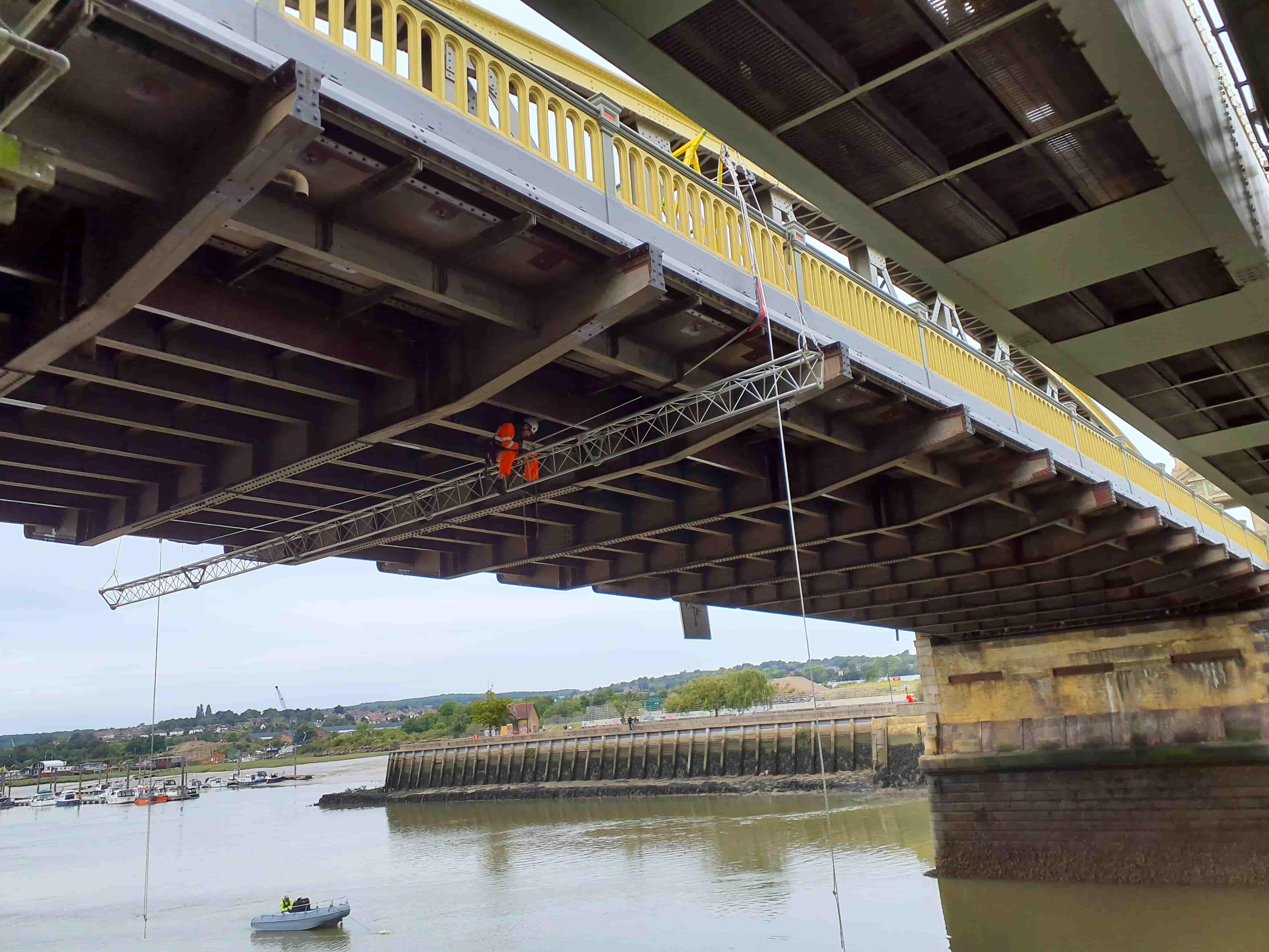 Skilled rope access inspectors carry out a detailed inspection that puts them within touching distance of all elements of the bridge.