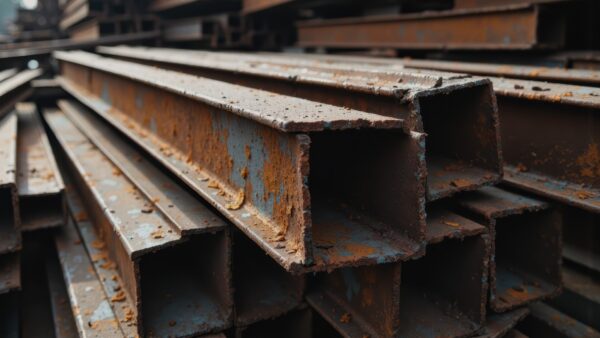 Recycled steel sections, image: Dreamstime.