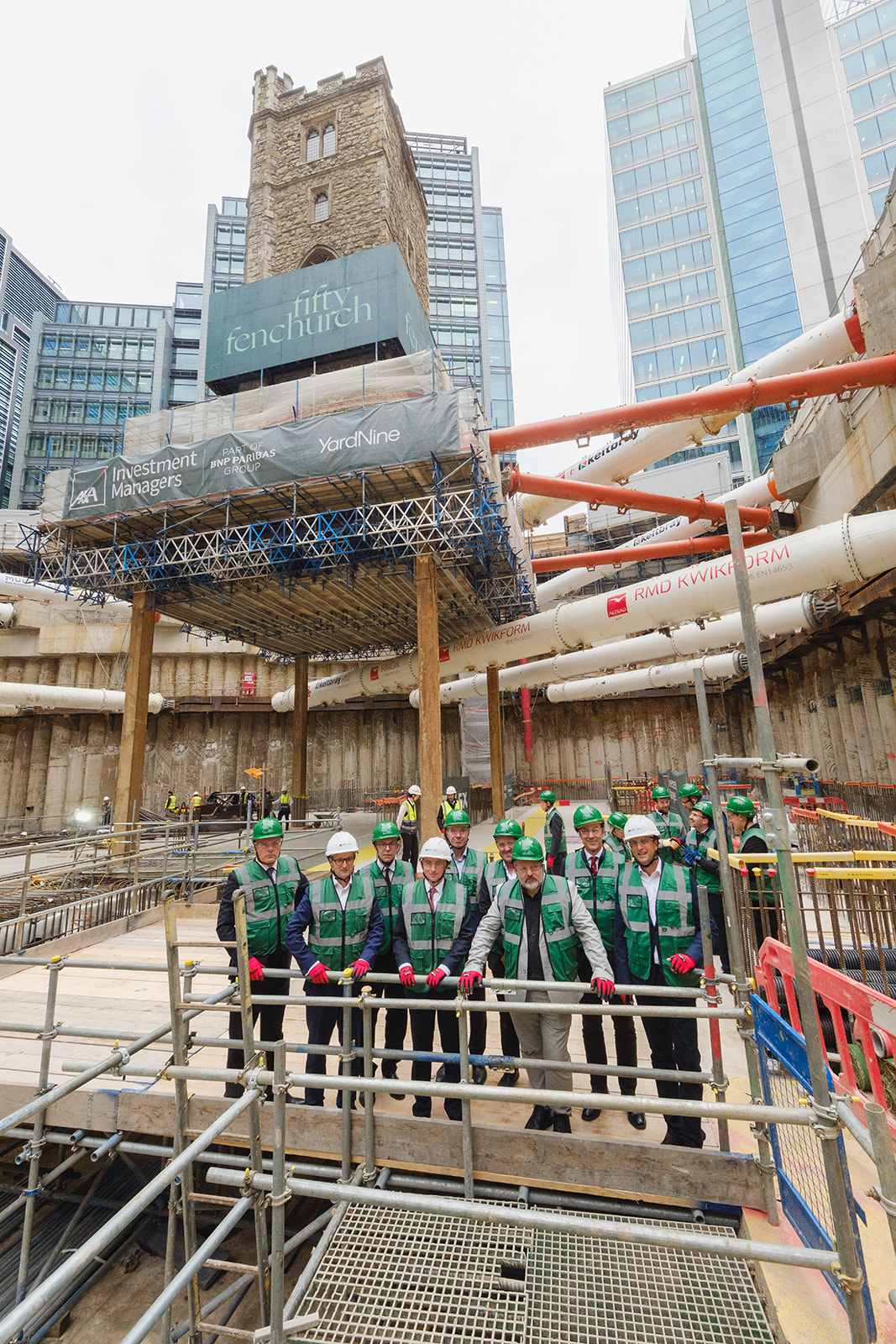 Fifty Fenchurch Street A construction site with a medieval tower suspended on stilts