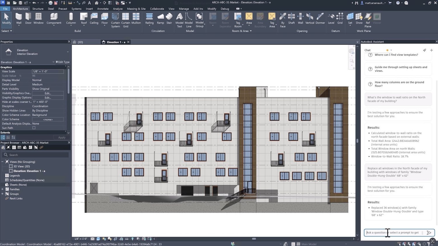 Autodesk Assistant in Revit enables teams to quickly surface project insights using natural language prompts - part of Autodesk Forma