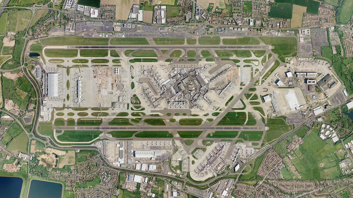 A photo of Heathrow airport seen from the air