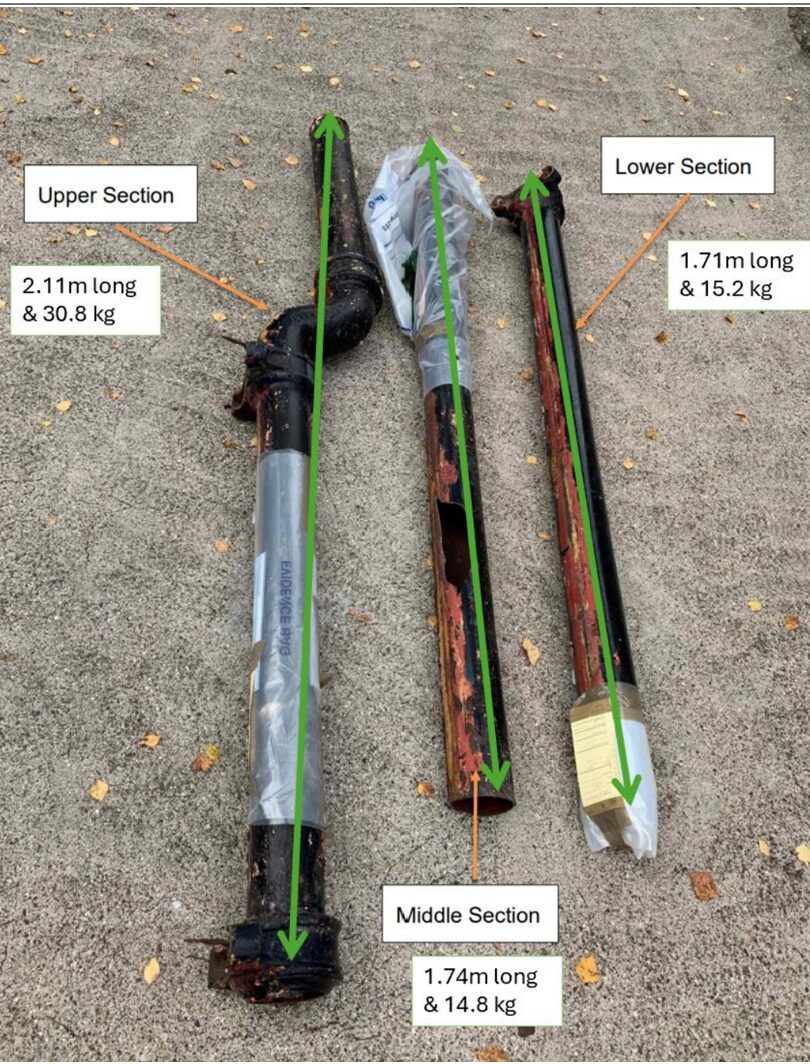 Three parts of a rusty cast iron