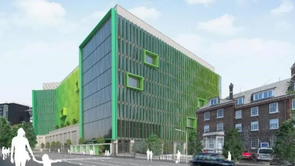 public infrastructure boom - A computer-generated image of a new hospital, it's rectangular and made of glass - Royal Victoria Hospital in Belfast